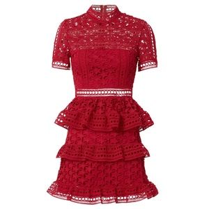 SELF-PORTRAIT Red High Neck Star Lace Mini